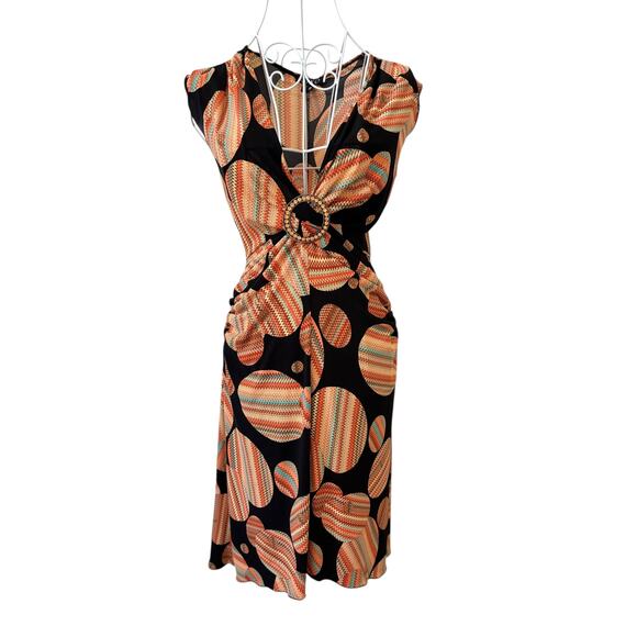 Y2K Geometric Pattern Dress Black and Orange - Size Small - Picture 1 of 6